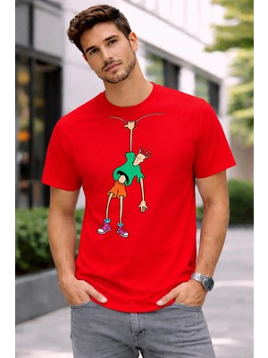 Vodexa Erkek Oversize T-Shirt Sallanan Adam Baskılı %100 Pamuk Tişört Rahat Kalıp