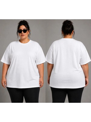 Vodexa Ünisex Oversize T-Shirt Sade Baskılı %100 Pamuk Tişört Büyük Beden Rahat Kalıp