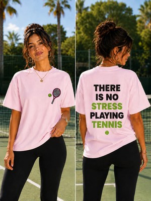 Vodexa Unisex Oversize Tennis Baskılı T-Shirt %100 Pamuk Tenis Temalı Rahat Kalıp Kısa Kollu Tişört