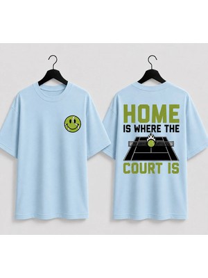 Vodexa Unisex Oversize Tennis Baskılı T-Shirt %100 Pamuk Tenis Temalı Rahat Kalıp Kısa Kollu Tişört