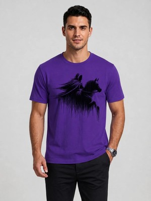 Vodexa Ünisex Oversize T-Shirt Gölge Atlı Baskılı %100 Pamuk Tişört Rahat Kalıp