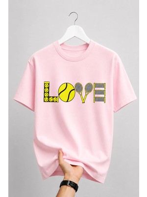 Vodexa Unisex Oversize Tennis Baskılı T-Shirt %100 Pamuk Tenis Temalı Rahat Kalıp Kısa Kollu Tişört