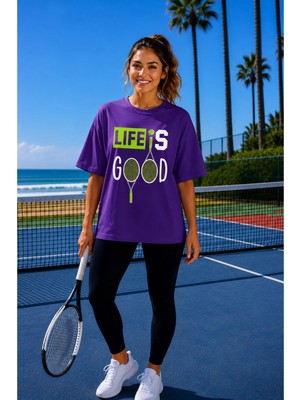 Vodexa Unisex Oversize Tennis Baskılı T-Shirt %100 Pamuk Tenis 30 Temalı Rahat Kalıp Kısa Kollu Tişört
