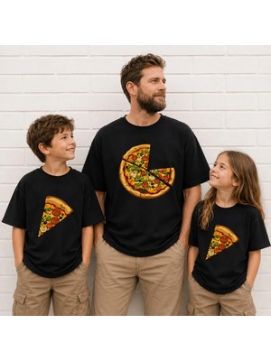 Vodexa Baba Kız.erkek Çocuk Oversize Tişört – Twin T-Shirt Pizzadilimi Baskılı (Ürünler Tekli)