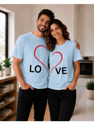 Vodexa Ünisex Oversize T-Shirt Lov Baskılı %100 Pamuk Tişört Rahat Kalıp