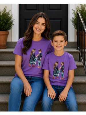 Vodexa Anne Çoçuk Oversize Tişört Kombin Twin T-Shirt %100 Pamuk Rahat Kalıp (Tekli Olarak Satılmaktadır)