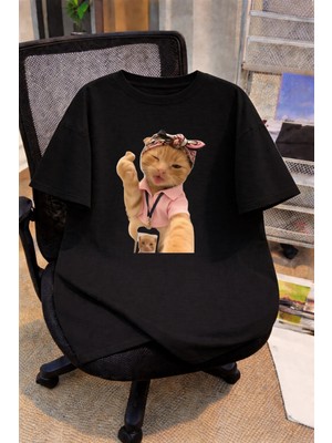 Vodexa Oversize Çocuk Genç Tişört %100 Pamuk Baskılı Rahat Kalıp Günlük Şık T-Shirt