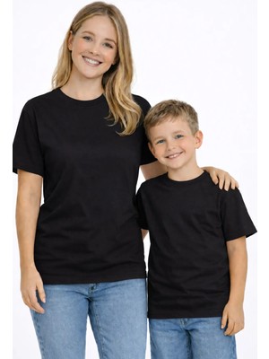 Vodexa Anne Erkek Çocuk Kombin Oversize Tişört Twin T-Shirt Düz Sade Baskılı