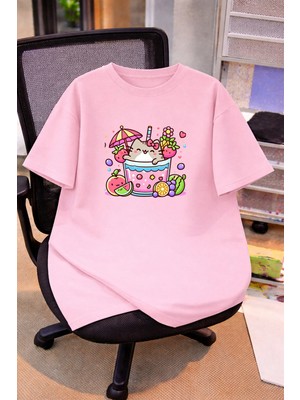 Vodexa Oversize Çocuk Genç Tişört %100 Pamuk Baskılı Rahat Kalıp Günlük Şık T-Shirt