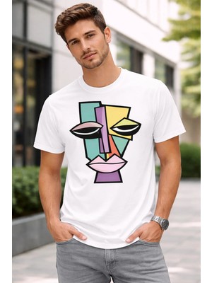 Vodexa Ünisex Oversize T-Shirt Boyalı Yüz Baskılı %100 Pamuk Tişört Rahat Kalıp
