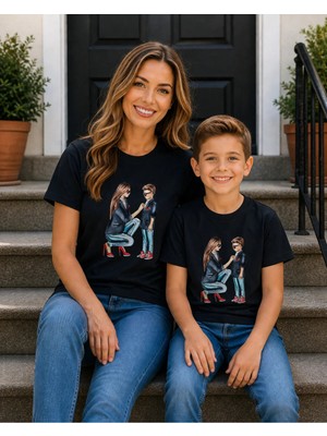 Vodexa Anne Çoçuk Oversize Tişört Kombin Twin T-Shirt %100 Pamuk Rahat Kalıp (Tekli Olarak Satılmaktadır)