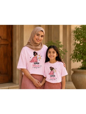 Vodexa Anne Çoçuk Oversize Tişört Kombin Twin T-Shirt %100 Pamuk Rahat Kalıp (Tekli Olarak Satılmaktadır)