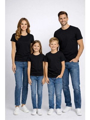 Vodexa Aile Çocuk Kombin Oversize Tişört Twin T-Shirt Karışık Ailece Sade Baskılı (Tekli Satılmaktadır)