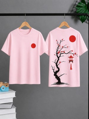 Vodexa Ünisex Oversize T-Shirt Ay Işıgı Baskılı %100 Pamuk Tişört Rahat Kalıp