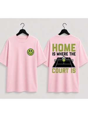 Vodexa Unisex Oversize Tennis Baskılı T-Shirt %100 Pamuk Tenis Temalı Rahat Kalıp Kısa Kollu Tişört