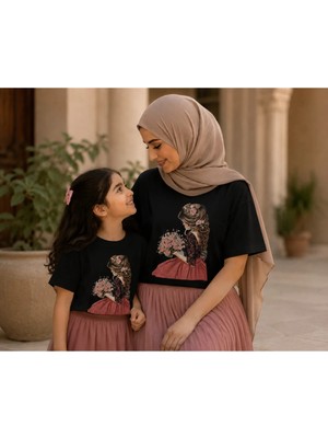 Vodexa Anne Çoçuk Oversize Tişört Kombin Twin T-Shirt %100 Pamuk Rahat Kalıp (Tekli Olarak Satılmaktadır)