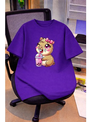 Vodexa Oversize Çocuk Genç Tişört %100 Pamuk Baskılı Rahat Kalıp Günlük Şık T-Shirt