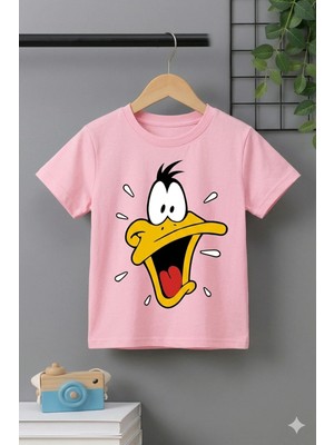Vodexa Ünisex Oversize T-Shirt Ördek Baskılı %100 Pamuk Tişört Rahat Kalıp