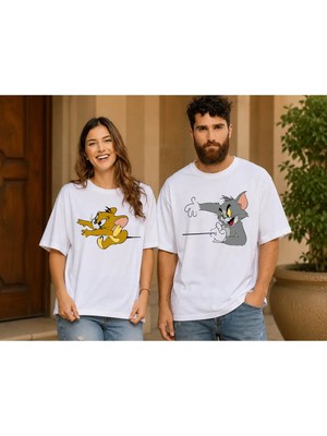 Vodexa Ünisex Oversize T-Shirt Tom Baskılı %100 Pamuk Tişört Rahat Kalıp