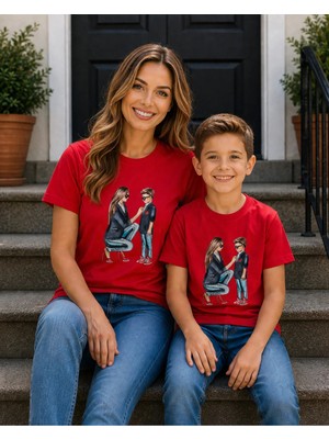 Vodexa Anne Çoçuk Oversize Tişört Kombin Twin T-Shirt %100 Pamuk Rahat Kalıp (Tekli Olarak Satılmaktadır)
