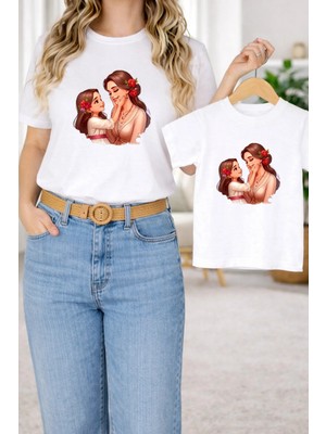 Vodexa Anne Kız Kombin Oversize Tişört Twin T-Shirt %100 Pamuk Rahat Kalıp