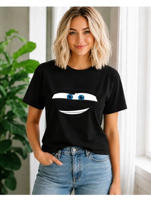 Vodexa Ünisex Oversize T-Shirt Kırmızı Araç Baskılı %100 Pamuk Tişört Rahat Kalıp
