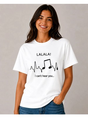 Vodexa Ünisex Oversize T-Shirt La La La Baskılı %100 Pamuk Tişört Rahat Kalıp