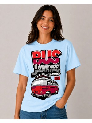 Vodexa Ünisex Oversize T-Shirt Bus Baskılı %100 Pamuk Tişört Rahat Kalıp