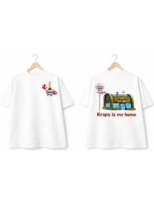 Vodexa Ünisex Oversize T-Shirt Yengeç Baskılı %100 Pamuk Tişört Rahat Kalıp