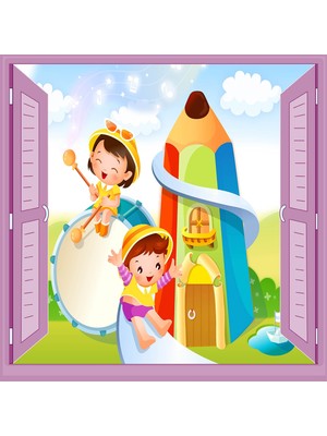 Çocuk Odası Bebek Odası Pencere Poster Duvar Kağıdı Kaydırak