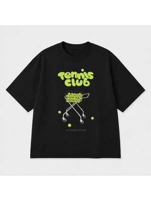 Vodexa Ünisex Oversize T-Shirt Tennis 3 Baskılı %100 Pamuk Tişört Rahat Kalıp