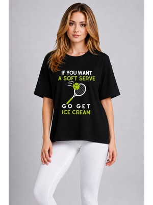 Vodexa Unisex Oversize Tennis Baskılı T-Shirt %100 Pamuk Tenis Temalı Rahat Kalıp Kısa Kollu Tişört