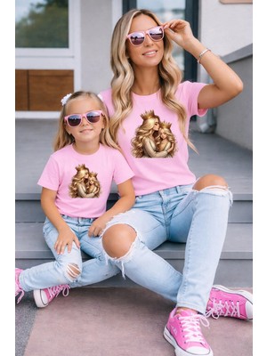 Vodexa Anne Kız Kombin Oversize Tişört Twin T-Shirt %100 Pamuk Rahat Kalıp