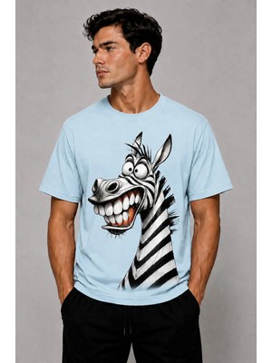 Vodexa Erkek Oversize T-Shirt Zebra Baskılı %100 Pamuk Tişört Rahat Kalıp