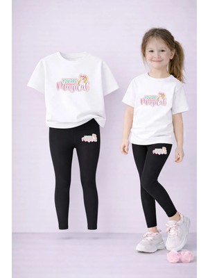 Vodexa Tayt-T-Shirt Takım Anne Kız Kombin %100 Pamuk Esnek Rahat Günlük Spor Kombin