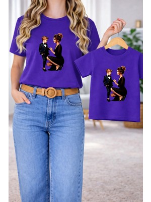 Vodexa Anne Oğul Kombin Oversize Tişört Twin T-Shirt %100 Pamuk Rahat Kalıp