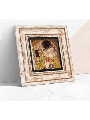 Pinecone Stone Gustav Klimt Öpücük Taş Duvar Tablosu - Çerçeveli Taş Tablo - Dekoratif Duvar Sanatı - Modern Ev ve Ofis Duvar Dekoru K1-25