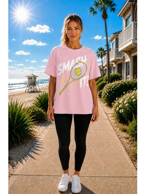 Vodexa Unisex Oversize Tennis Baskılı T-Shirt %100 Pamuk Tenis Temalı Rahat Kalıp Kısa Kollu Tişört