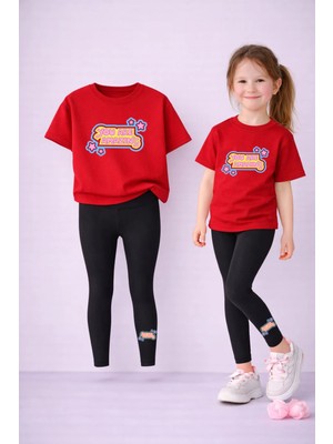 Vodexa Tayt-T-Shirt Takım Anne Kız Kombin %100 Pamuk Esnek Rahat Günlük Spor Kombin