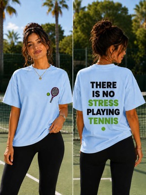 Vodexa Unisex Oversize Tennis Baskılı T-Shirt %100 Pamuk Tenis Temalı Rahat Kalıp Kısa Kollu Tişört