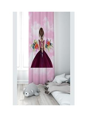 Pelangi Pembe Prenses Desenli Dijital Baskı Yıkanabilir Bebek Çocuk Odası Fon Perdesi, Pembe 140 x 240