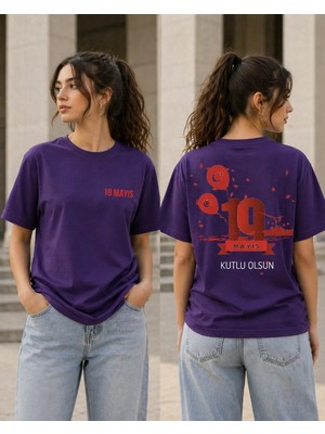 Vodexa 19 Mayıs Bayramı Ünisex Oversize T-Shirt Baskılı %100 Pamuk Tişört Rahat Kalıp