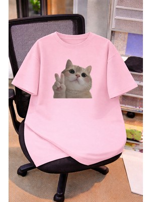 Vodexa Oversize Çocuk Genç Tişört %100 Pamuk Baskılı Rahat Kalıp Günlük Şık T-Shirt