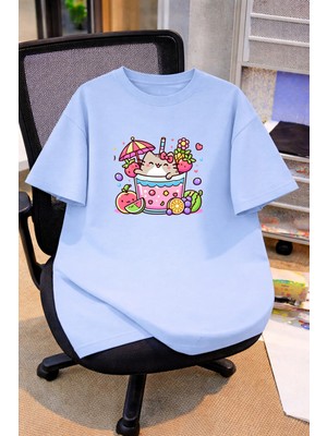 Vodexa Oversize Çocuk Genç Tişört %100 Pamuk Baskılı Rahat Kalıp Günlük Şık T-Shirt