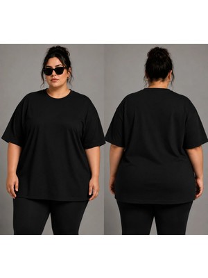 Vodexa Ünisex Oversize T-Shirt Sade Baskılı %100 Pamuk Tişört Büyük Beden Rahat Kalıp