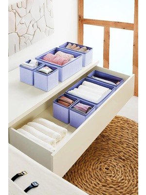 4'lü Lacivert Çizgili Çekmece Içi Organizer Seti