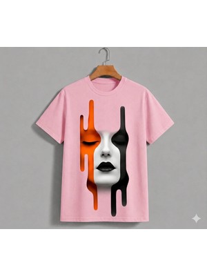 Vodexa Ünisex Oversize T-Shirt Boyalı Yüz Baskılı %100 Pamuk Tişört Rahat Kalıp