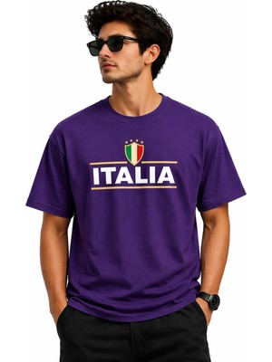 Vodexa Erkek Oversize T-Shirt Italıa Baskılı %100 Pamuk Tişört Rahat Kalıp