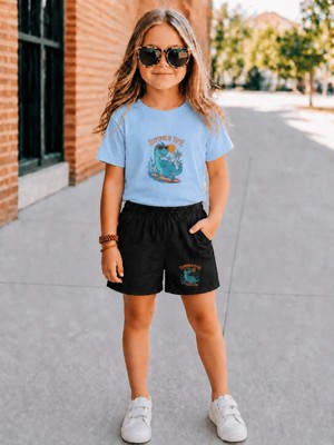 Vodexa Erkek-Kız Çocuk Tişört ve Şort Takım %100 Pamuk Yazlık Rahat Kalıp Baskılı T-Shirt Çocuk Kombin