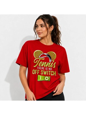 Vodexa Unisex Oversize Tennis Baskılı T-Shirt %100 Pamuk Tenis Temalı Rahat Kalıp Kısa Kollu Tişört